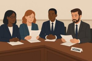 University of Connecticut hearing panel meeting to review Title IX case.