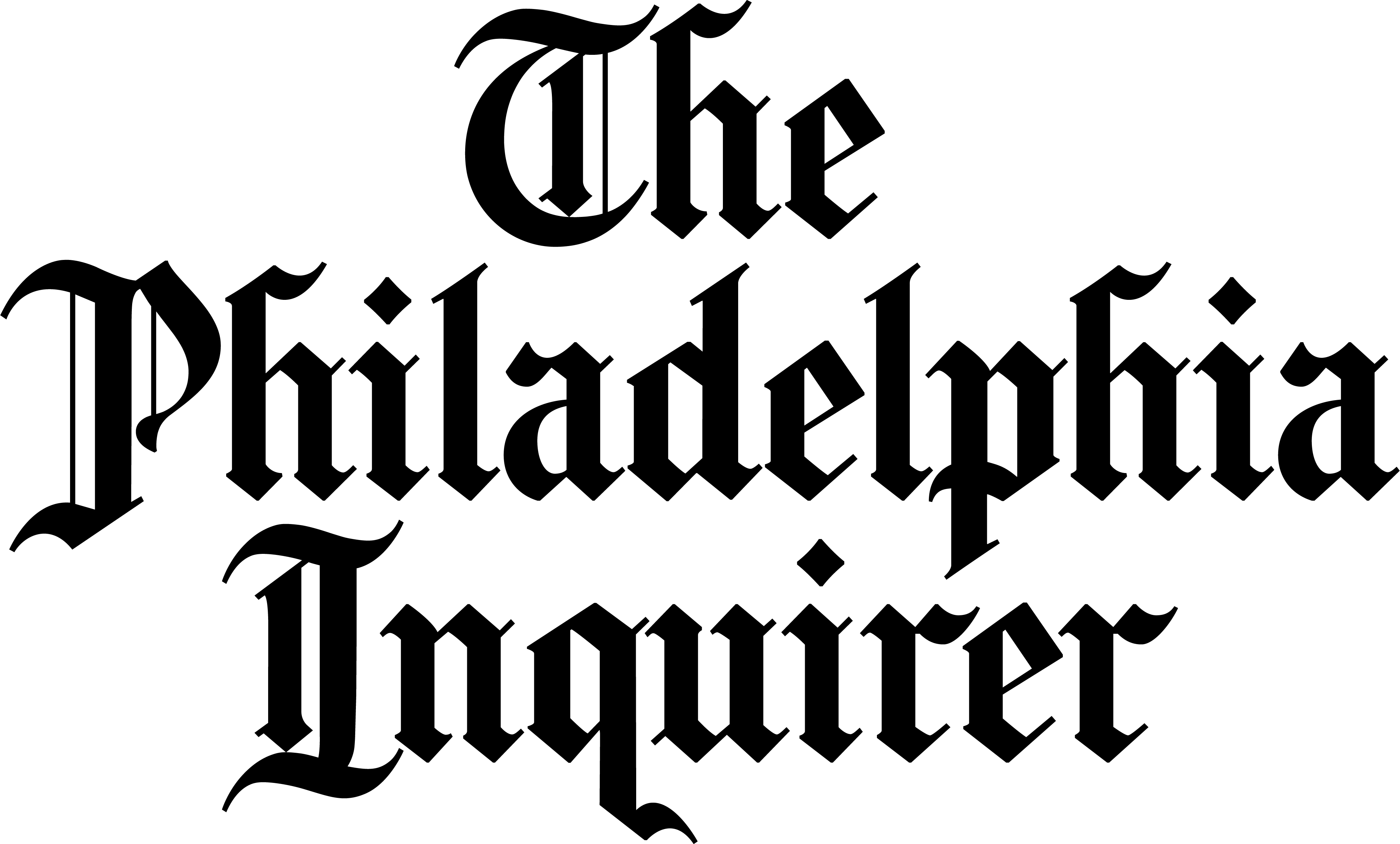 The logo of the philadelphia inquirer in elegant, decorative black script on a white background.